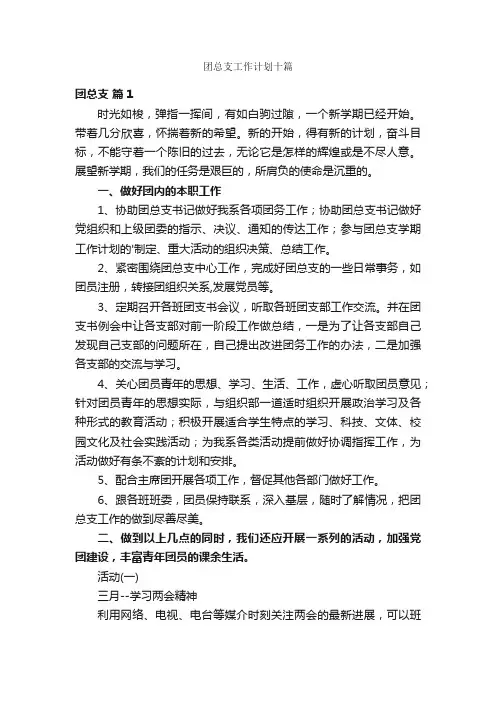 团总支工作计划十篇