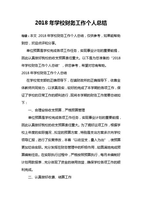 2018年学校财务工作个人总结