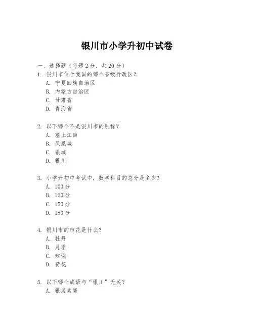 银川市小学升初中试卷