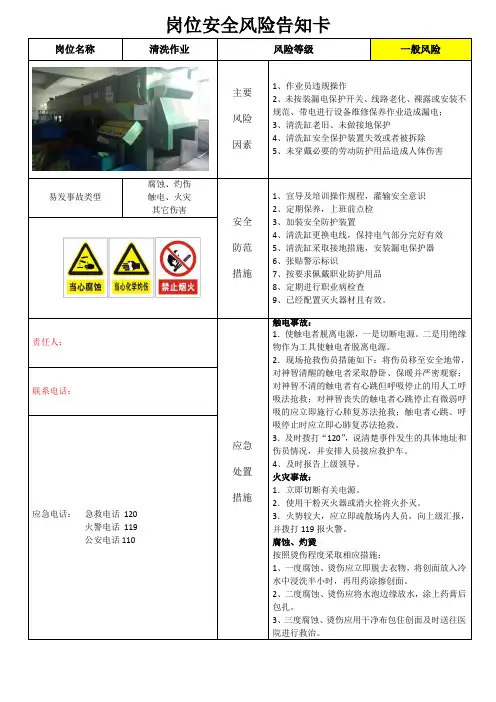 清洗作业岗位安全风险告知卡