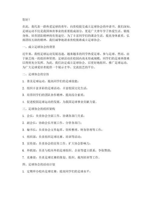 足球协会申请书