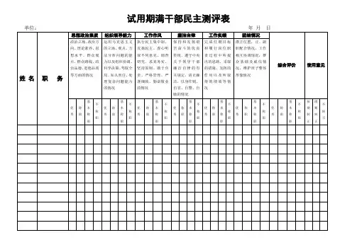 试用期满干部民主测评表