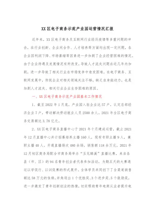 XX区电子商务示范产业园运营情况汇报