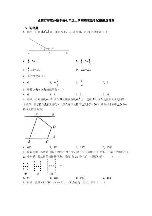 成都市石室外语学校七年级上学期期末数学试题题及答案