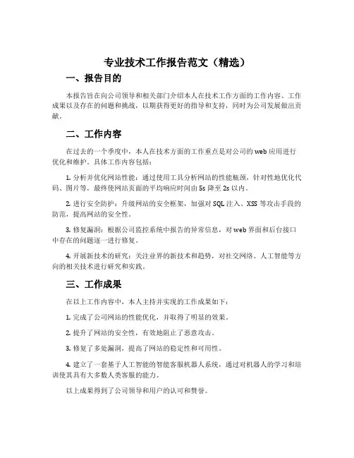 专业技术工作报告范文(精选)