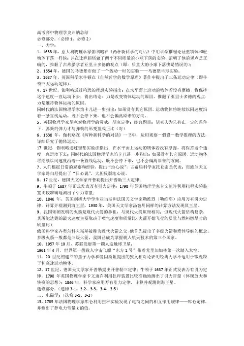 (完整版)高考高中物理学史归纳总结