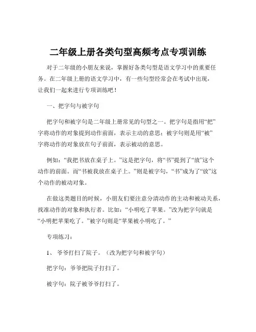 二年级上册各类句型高频考点专项训练
