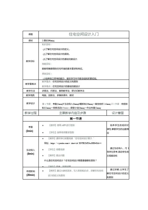 《住宅空间设计》教案第2课住宅空间设计入门