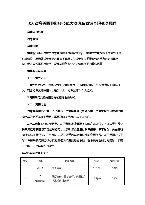 XX省高等职业院校技能大赛汽车营销赛项竞赛规程