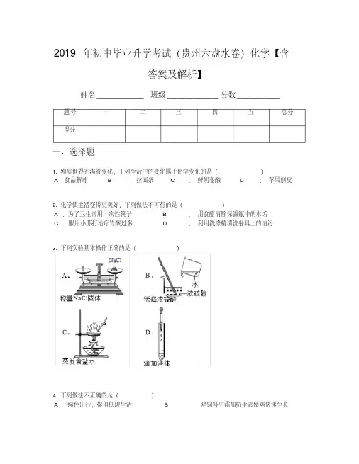 2019年初中毕业升学考试(贵州六盘水卷)化学【含答案及解析】(1)