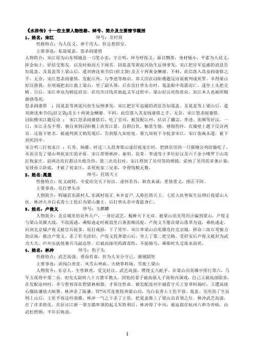 《水浒传》十位主要人物性格、绰号、简介及主要情节概括