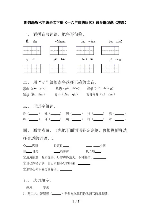 新部编版六年级语文下册《十六年前的回忆》课后练习题(精选)
