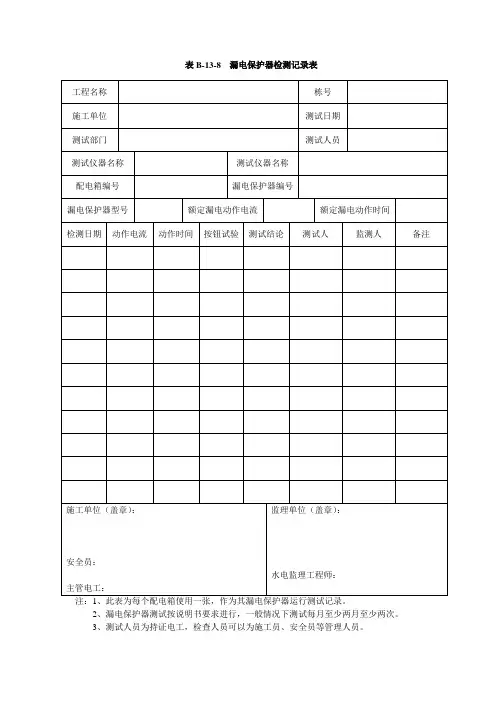 漏电保护器检测记录表