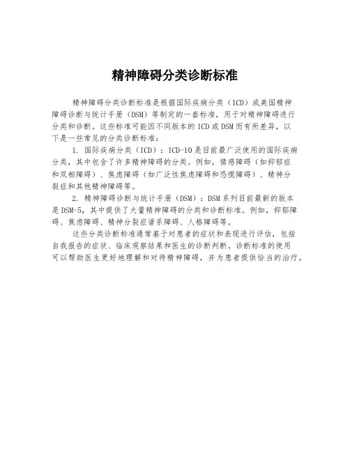 精神障碍分类诊断标准