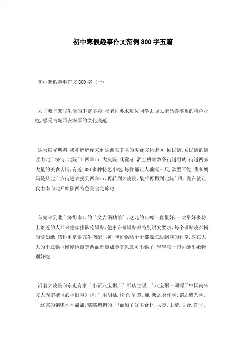 初中寒假趣事作文范例800字五篇