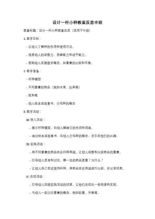 设计一杆小秤教案反思中班
