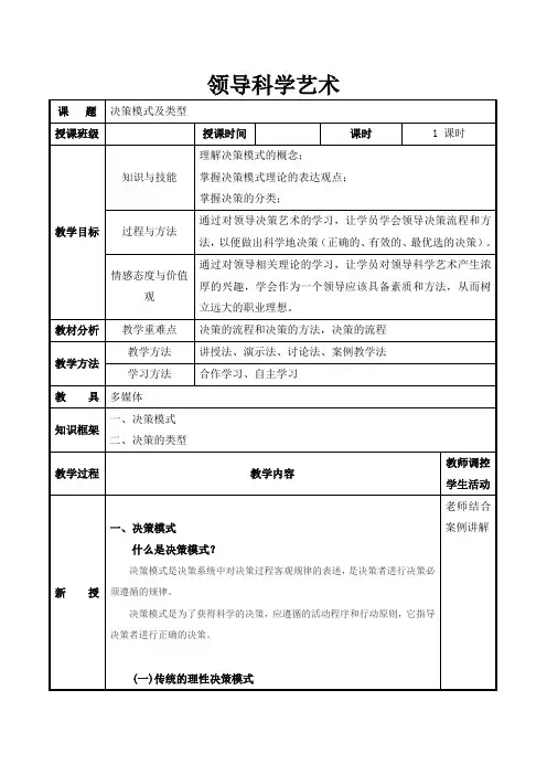 领导科学艺术：决策模式及类型
