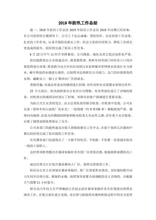 工作总结-2019年防汛工作总结 精品