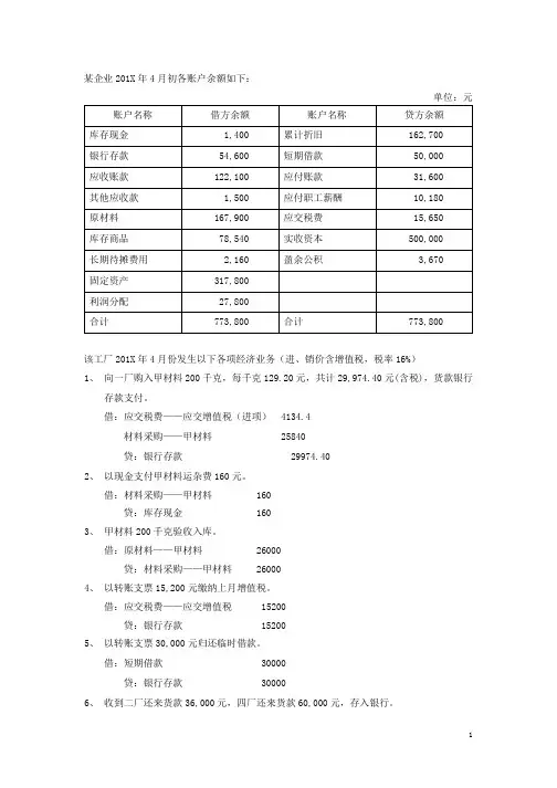 会计实操练习及答案