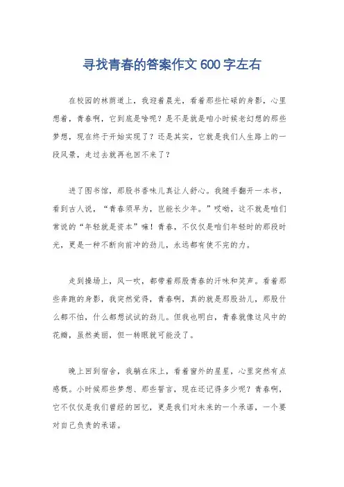 寻找青春的答案作文600字左右
