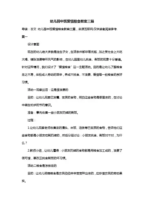 幼儿园中班爱惜粮食教案三篇