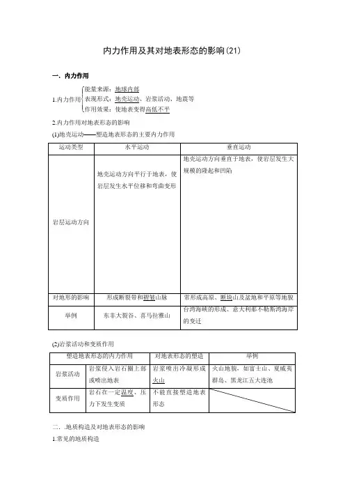 内力作用及对地表形态的影响  学案