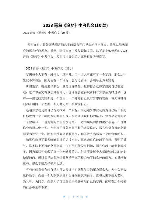 2023青岛《追梦》中考作文(10篇)