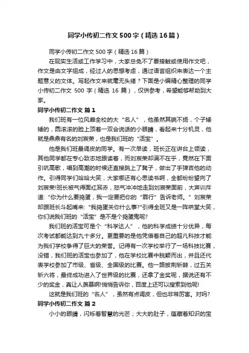 同学小传初二作文500字（精选16篇）