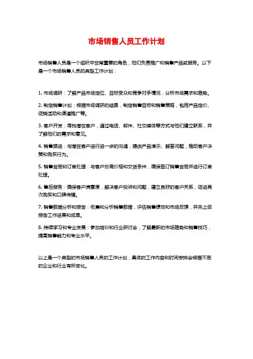 市场销售人员工作计划