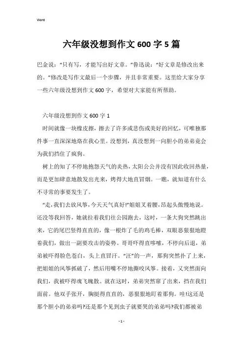 六年级没想到作文600字5篇