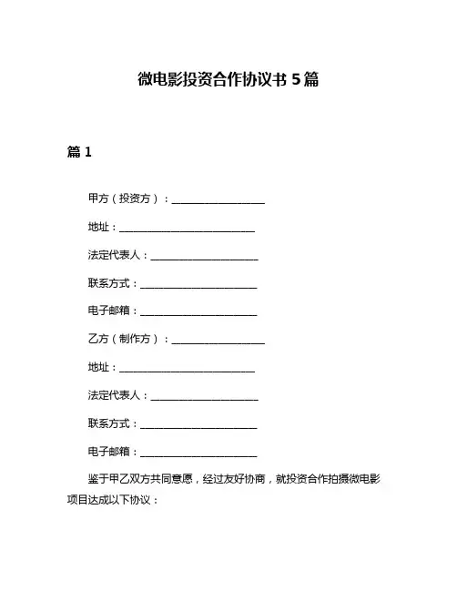 微电影投资合作协议书5篇