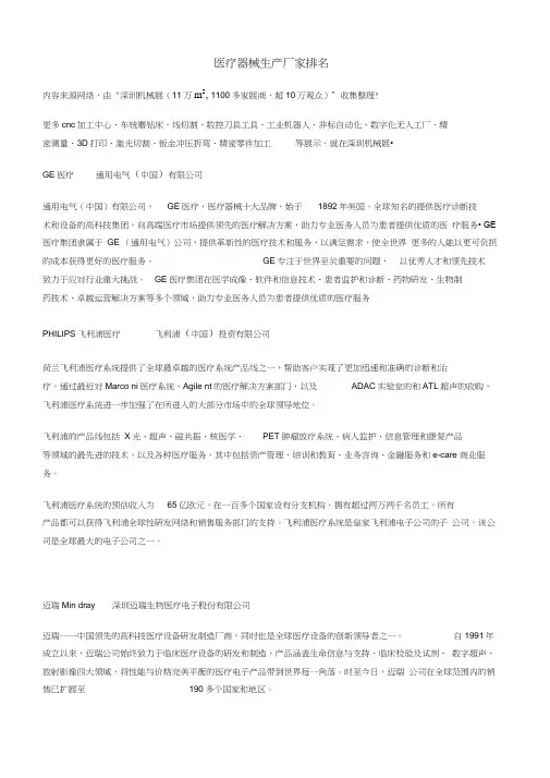医疗器械生产厂家排名