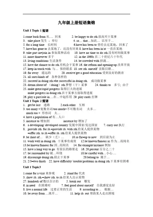 九年级上册短语集锦
