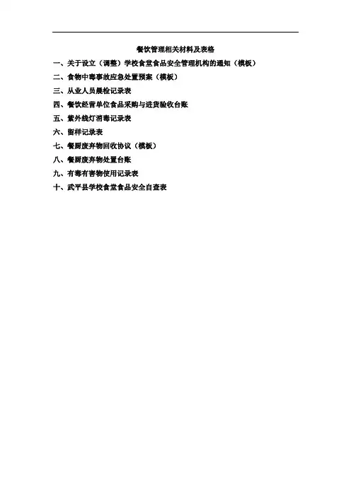 学校食堂餐饮管理相关材料及表格