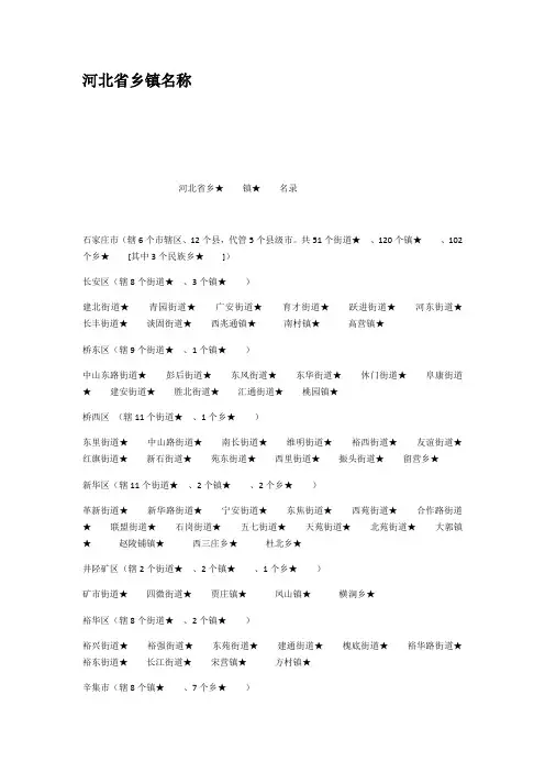 河北省乡镇名称