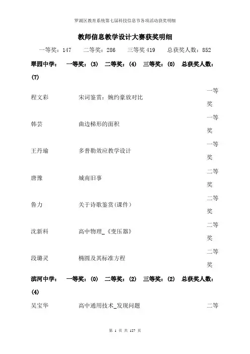 教师信息教学设计大赛获奖明细