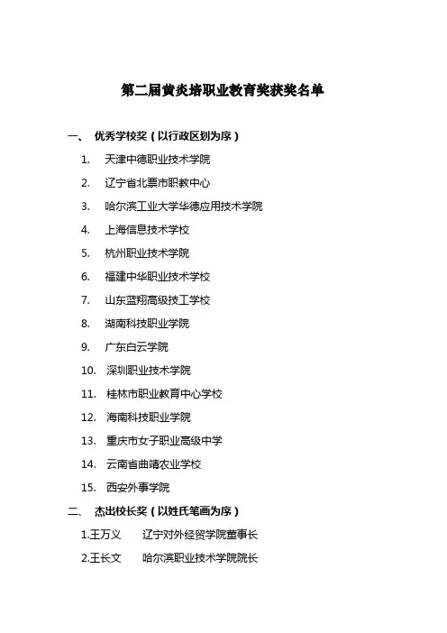 第二届黄炎培职业教育奖获奖名单