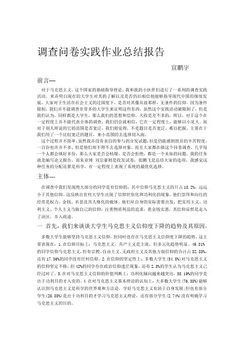 调查问卷实践作业总结报告