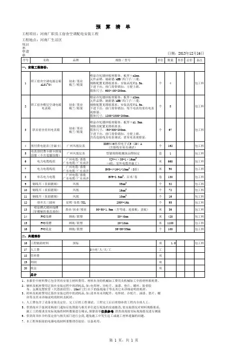 职员工宿舍空调配电安装项目清单