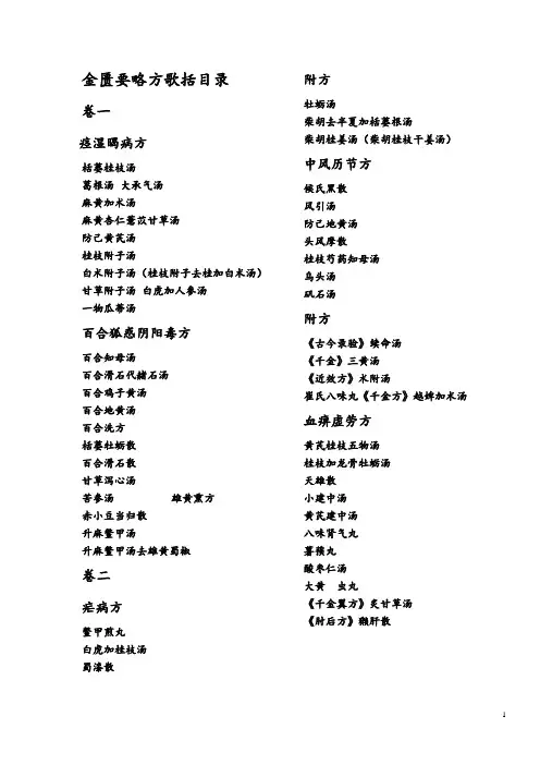 金 匮 要 略 方 歌 目录