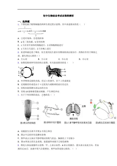 初中生物结业考试试卷附解析