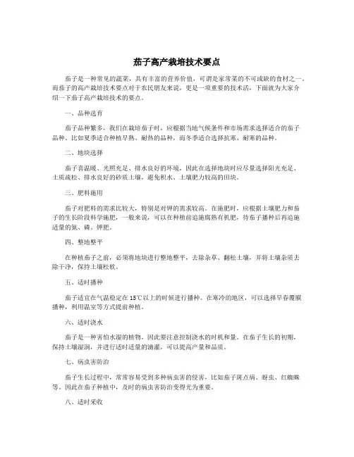 茄子高产栽培技术要点