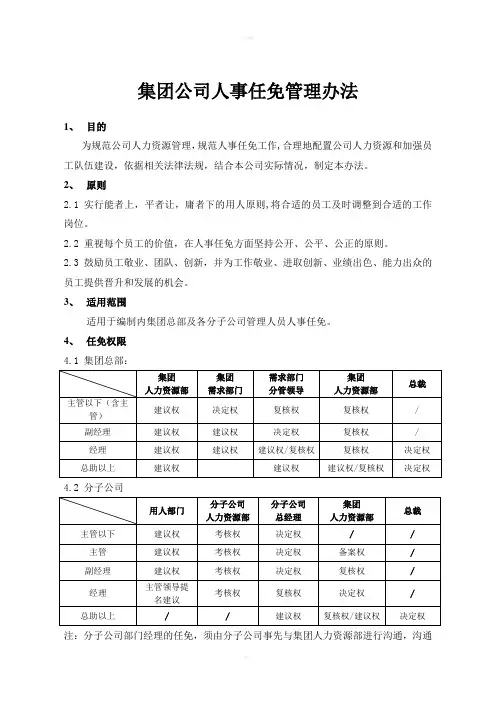 集团公司人事任免管理办法