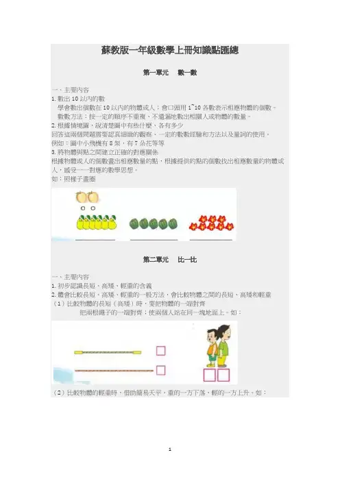 苏教版一年级上册数学知识点汇总
