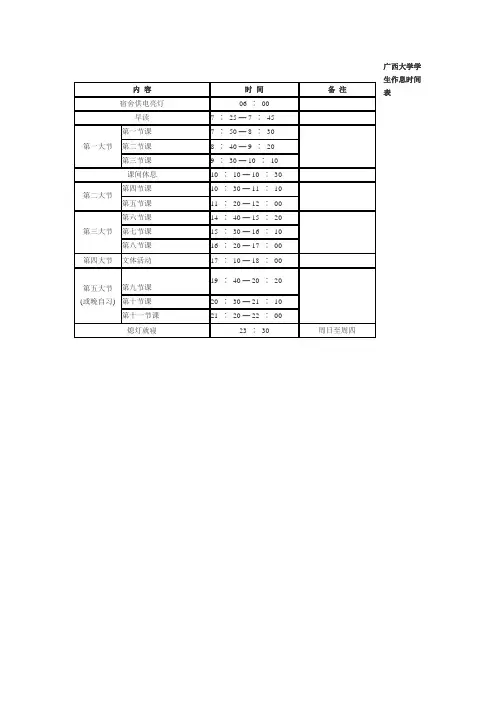 广西大学学生作息时间表