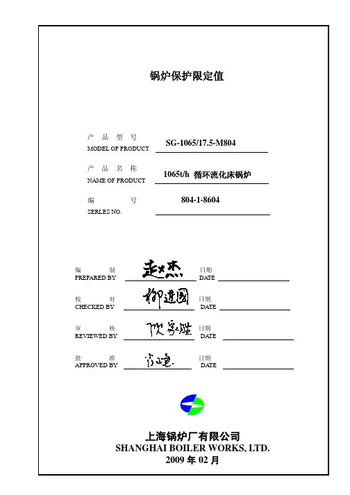 锅炉保护限定值说明书