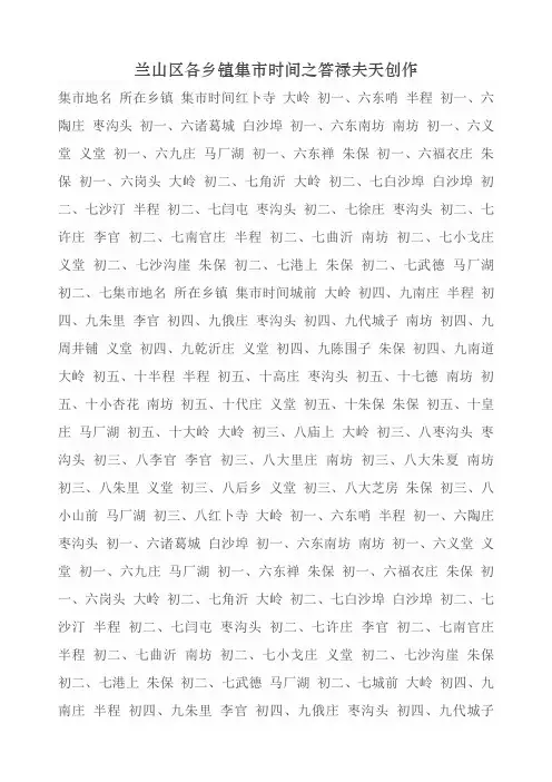 兰山区各乡镇集市时间