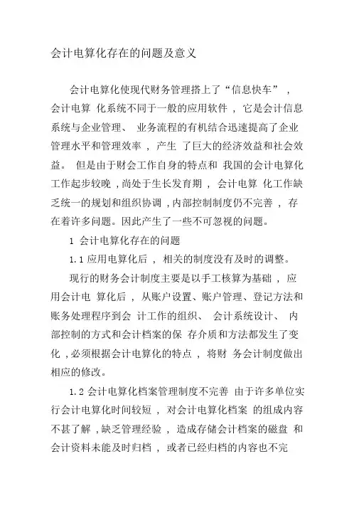 会计电算化存在的问题及意义