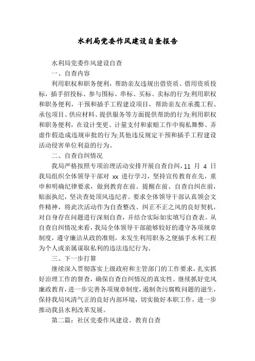 水利局党委作风建设自查报告