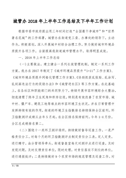 城管办2018年上半年工作总结及下半年工作计划